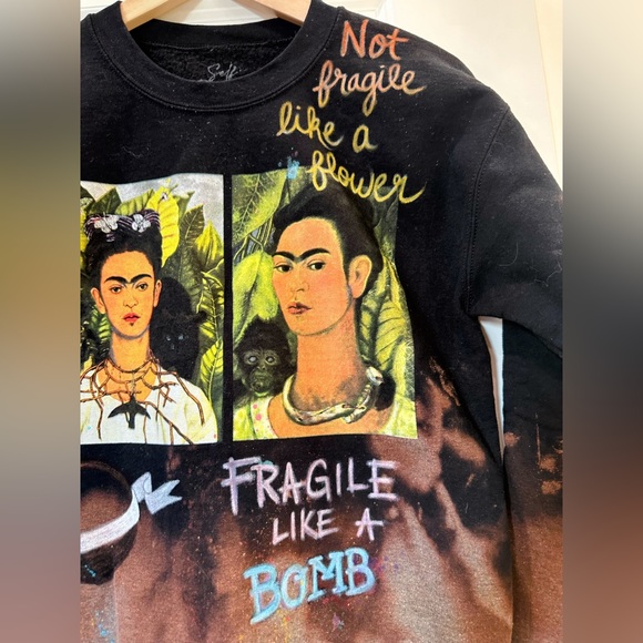 OOAK Hand Painted Frida Kahlo Sweatshirt Tie Dye Small - Picture 2 of 6